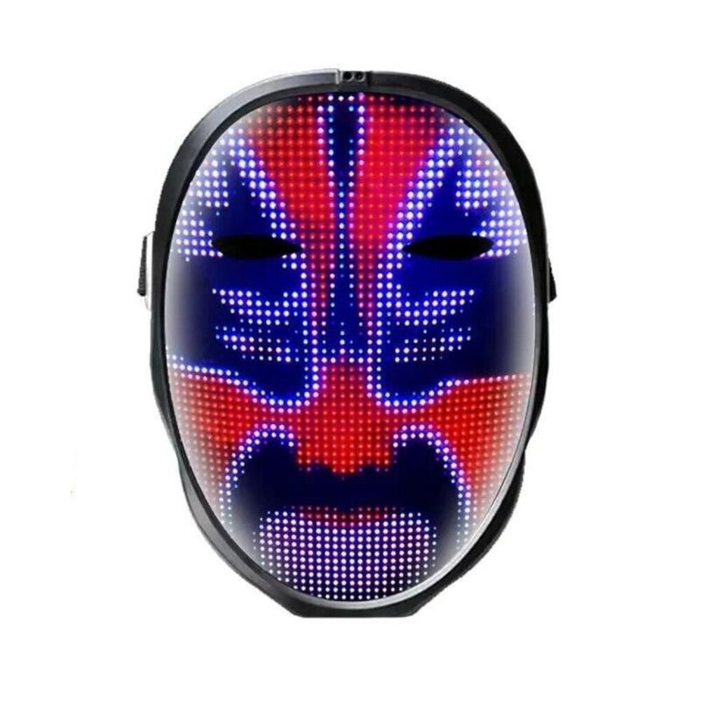 Bluetooth LED Halloween Mask - RGB Light Up Display with DIY Customization & Ges